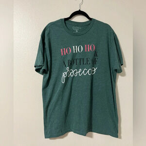 Christmas Plus size x-large womens tee “ho ho ho Prosecco” Green relaxed fit tee
